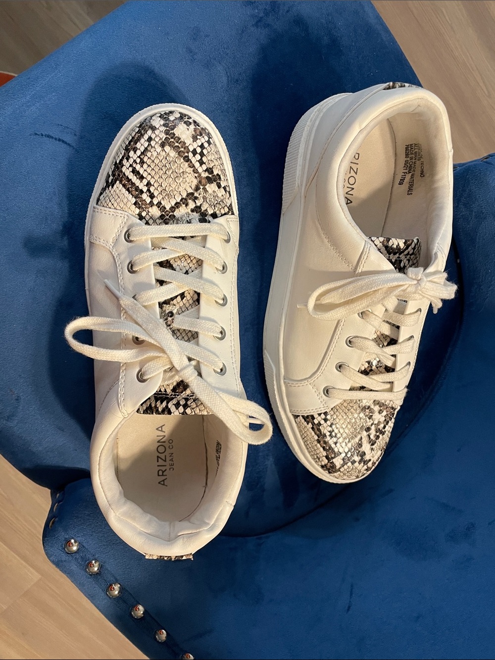 Arizona Jean Company White Sneakers with Snake-Print Panels